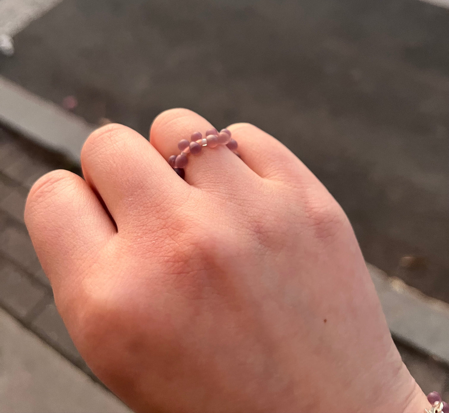 Muted Pink Doll Bearded Iris Japanese Glass Bead Ring