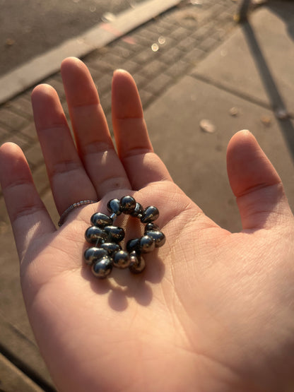 Black Metallic Iris Czech Glass Beads Ring