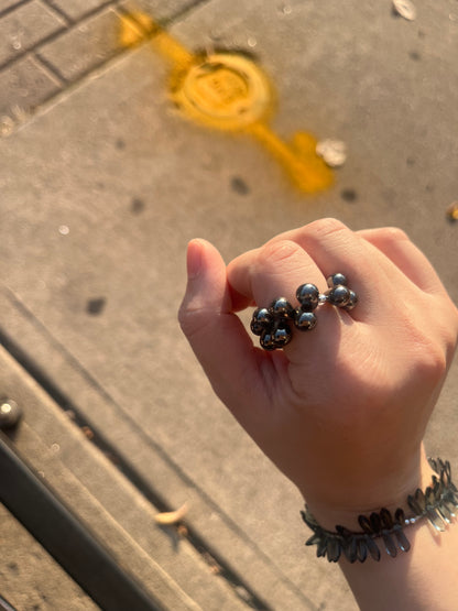 Black Metallic Iris Czech Glass Beads Ring