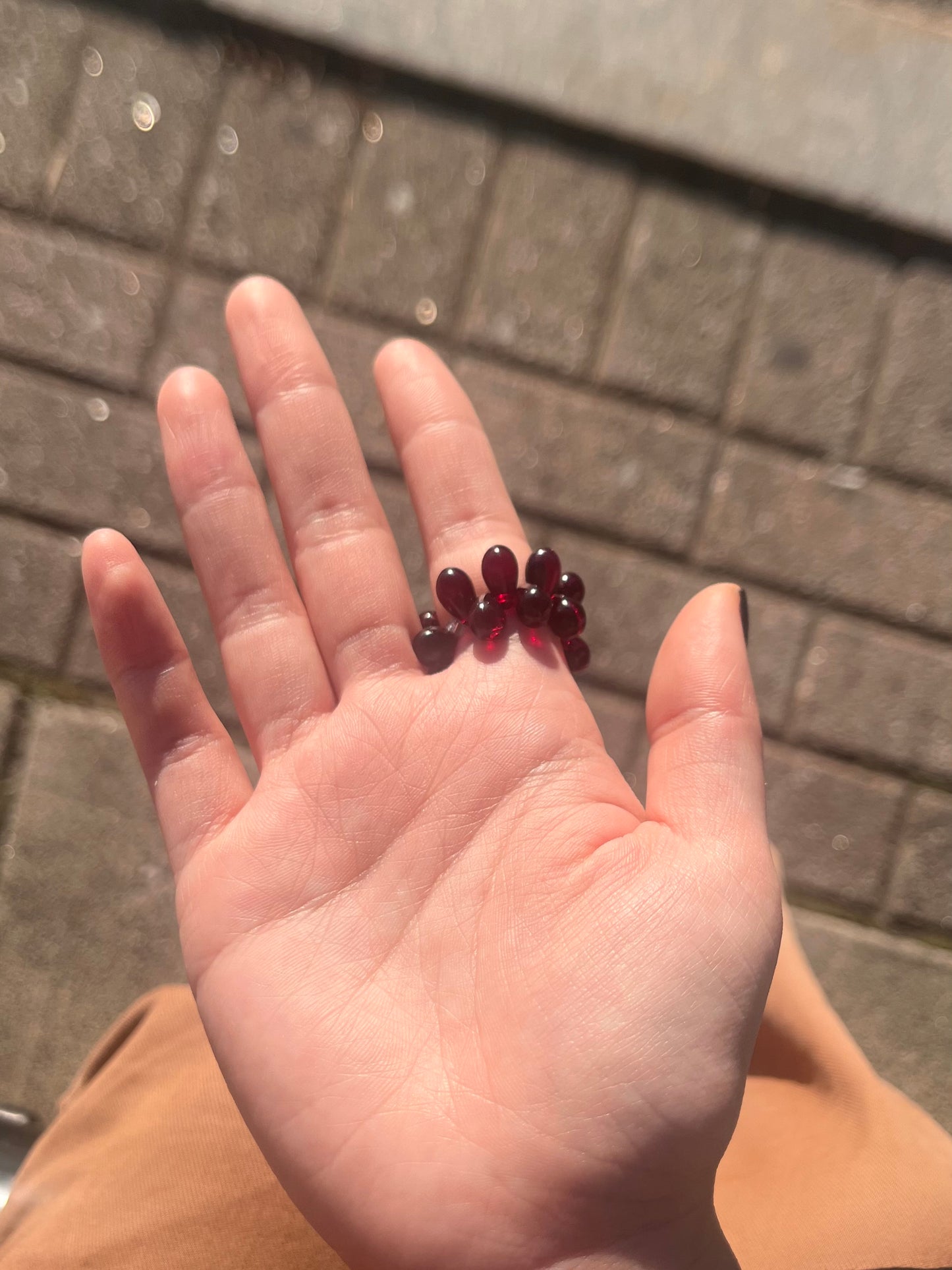 Red Bloom- Bearded Iris Czech Glass Beads Ring