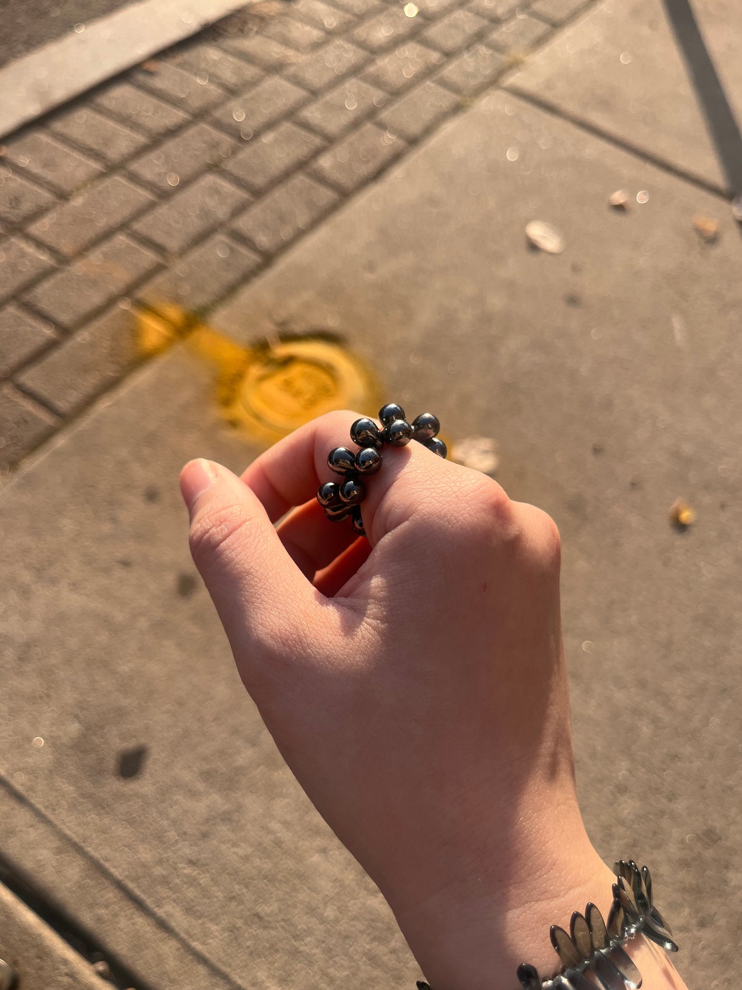 Black Metallic Iris Czech Glass Beads Ring