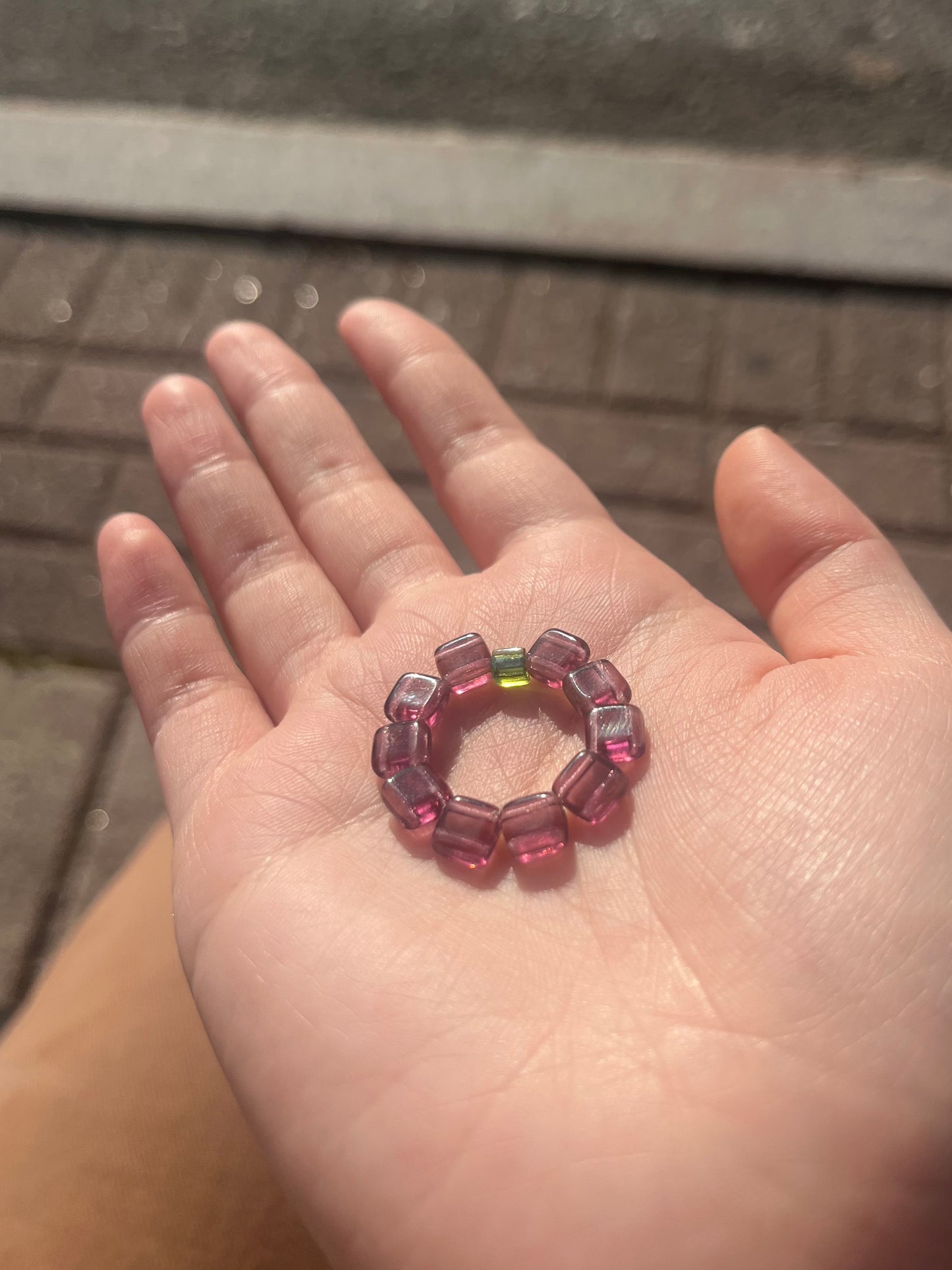 Tropical Purple Sunflower Czech Glass Beads Ring