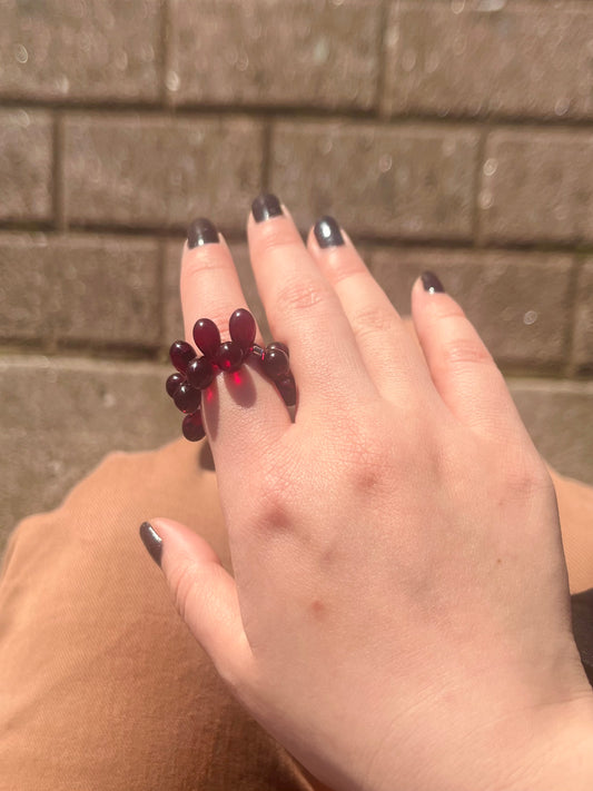 Red Bloom- Bearded Iris Czech Glass Beads Ring