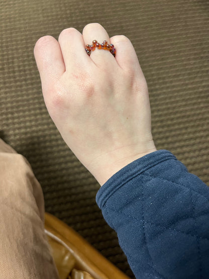 Burgundy Golden Beared Iris Japanese Glass Bead Ring