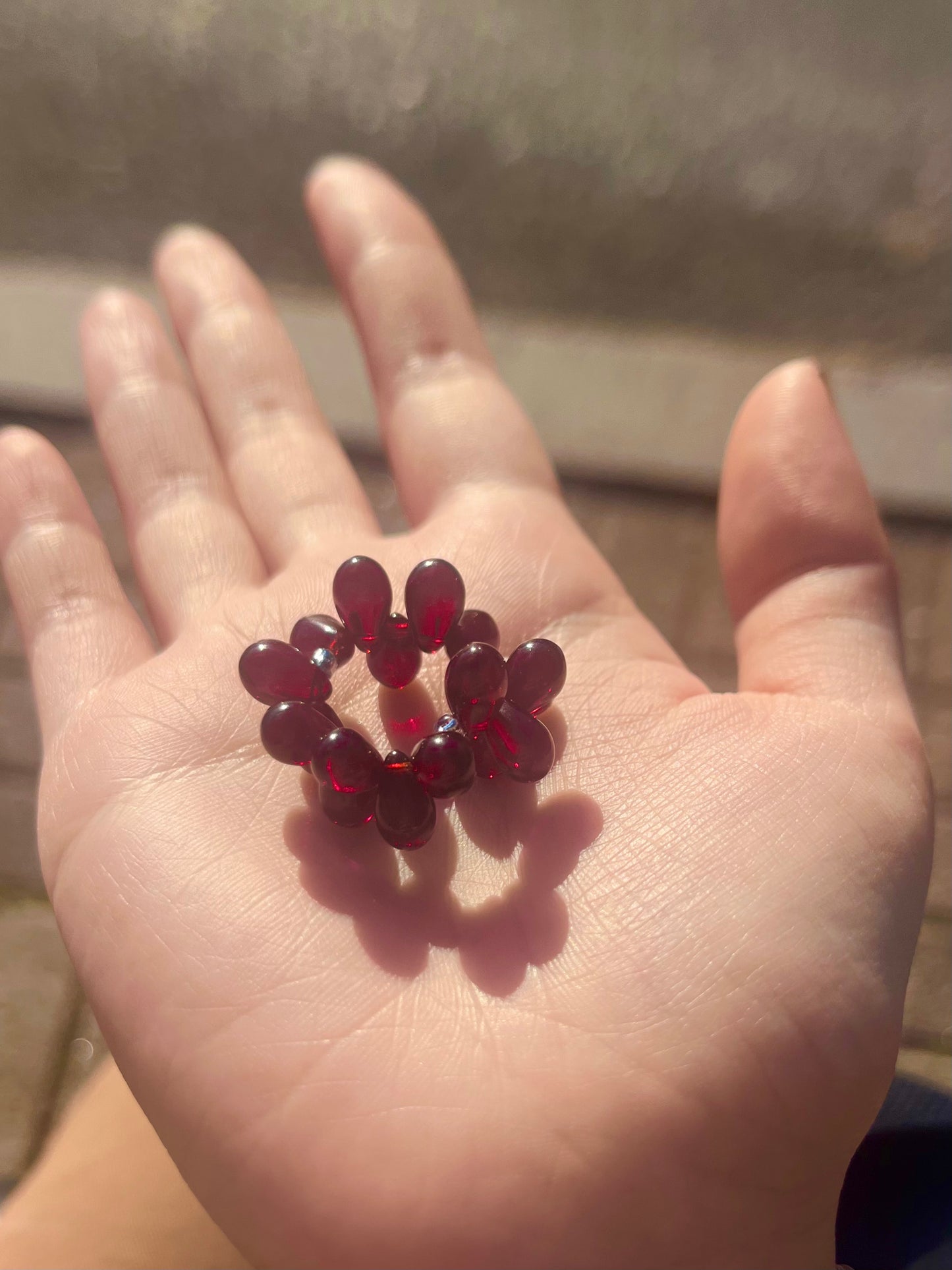 Red Bloom- Bearded Iris Czech Glass Beads Ring