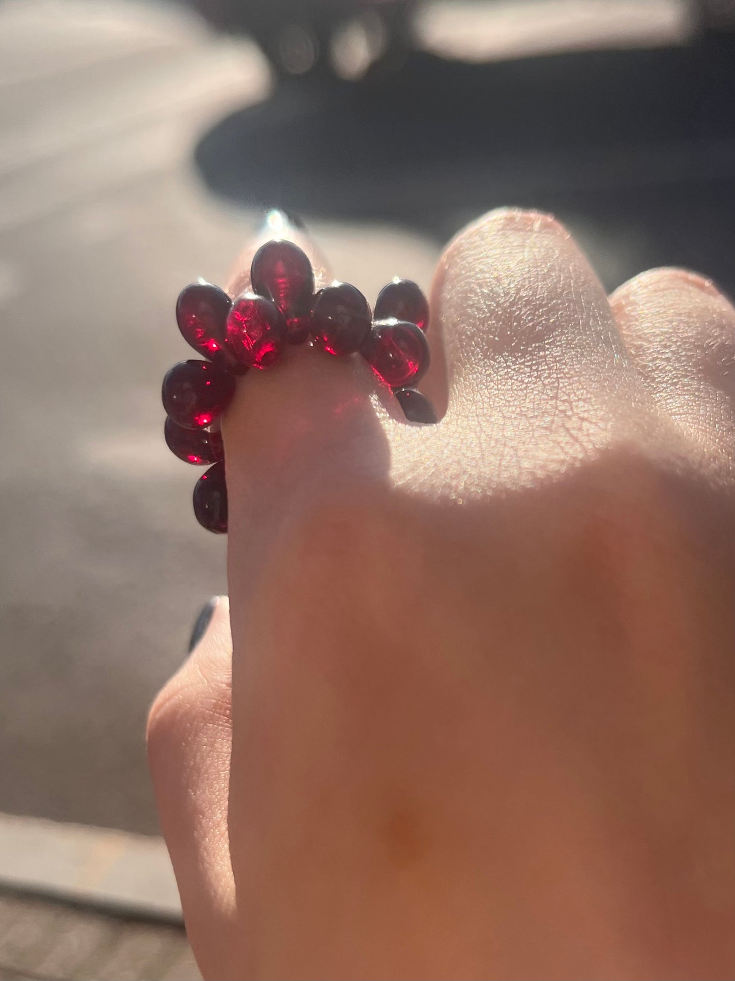 Red Bloom- Bearded Iris Czech Glass Beads Ring