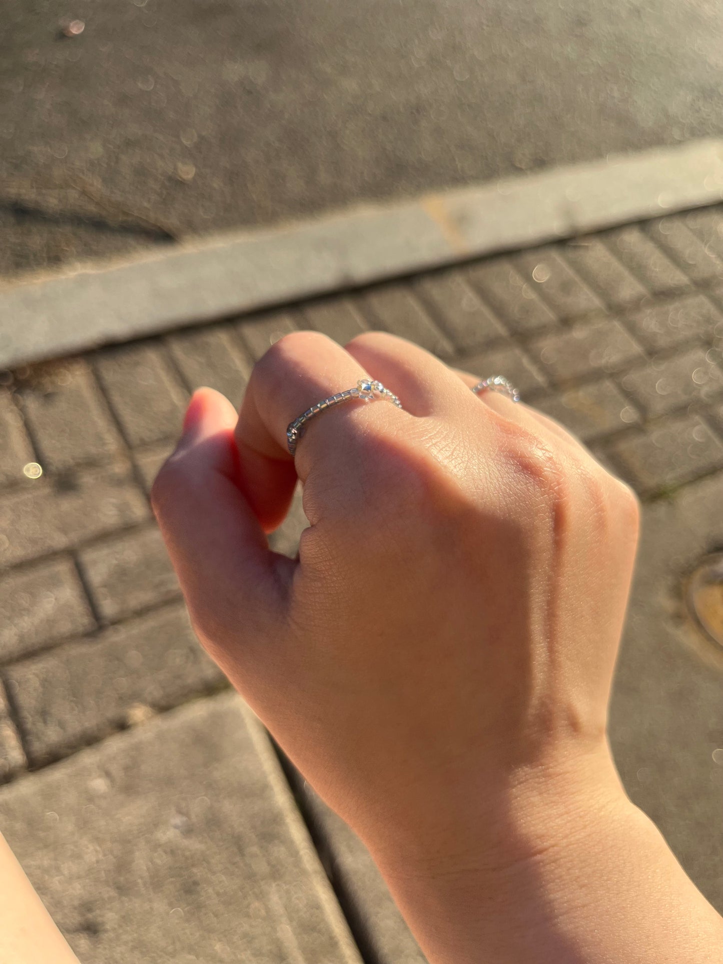 Silver Japanese Glass Beads Ring